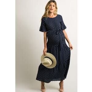 Orange Creek Navy Polka Dot Maternity Maxi Dress